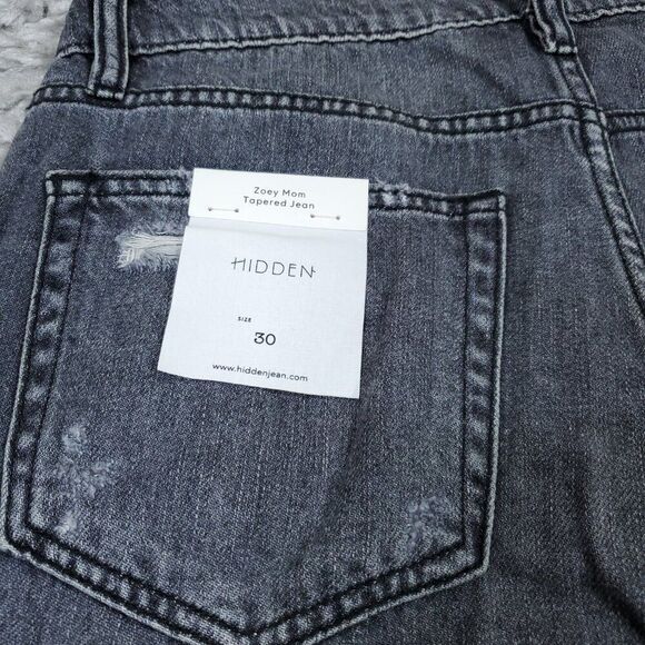 Hidden Zoey Mom Tapered Jeans Ripped High Rise Gray Busted Knee Size 30 - Picture 4 of 10